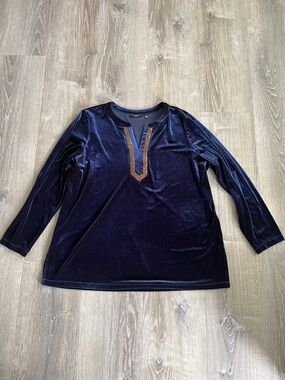 Susan Graver Navy Velvet Tunic with Bronze Trim